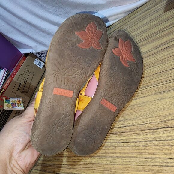 JAFA #105 7.5 Mustard Yellow Handmade Distressed Leather Slingback Flat Loafers - Picture 11 of 14